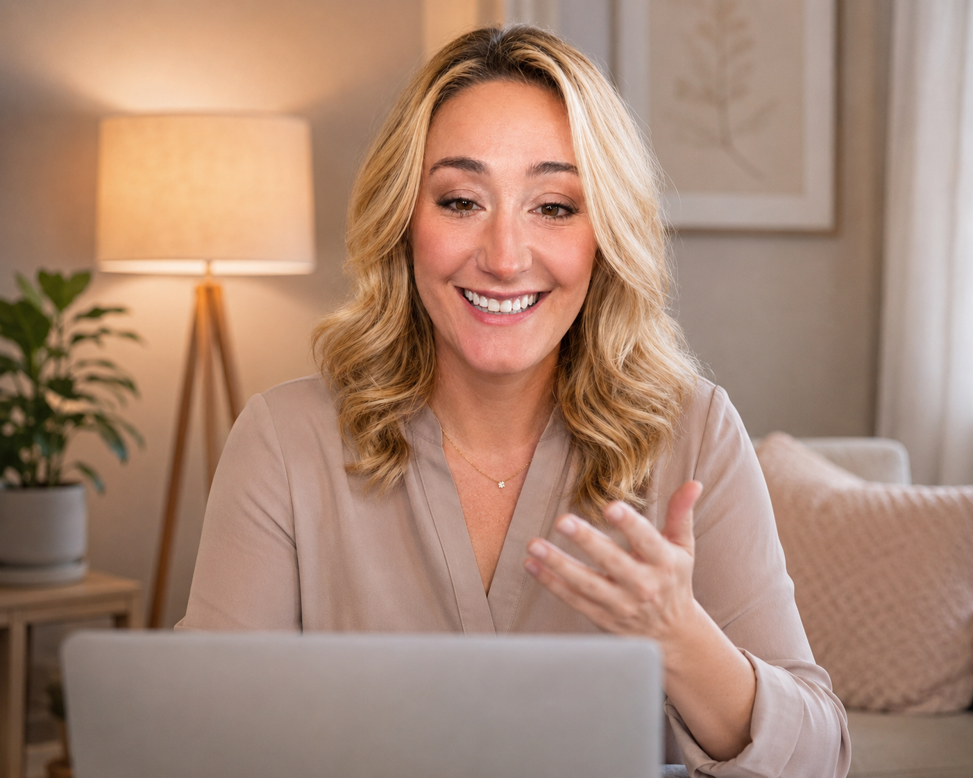 Andrea coaching virtually on her computer.