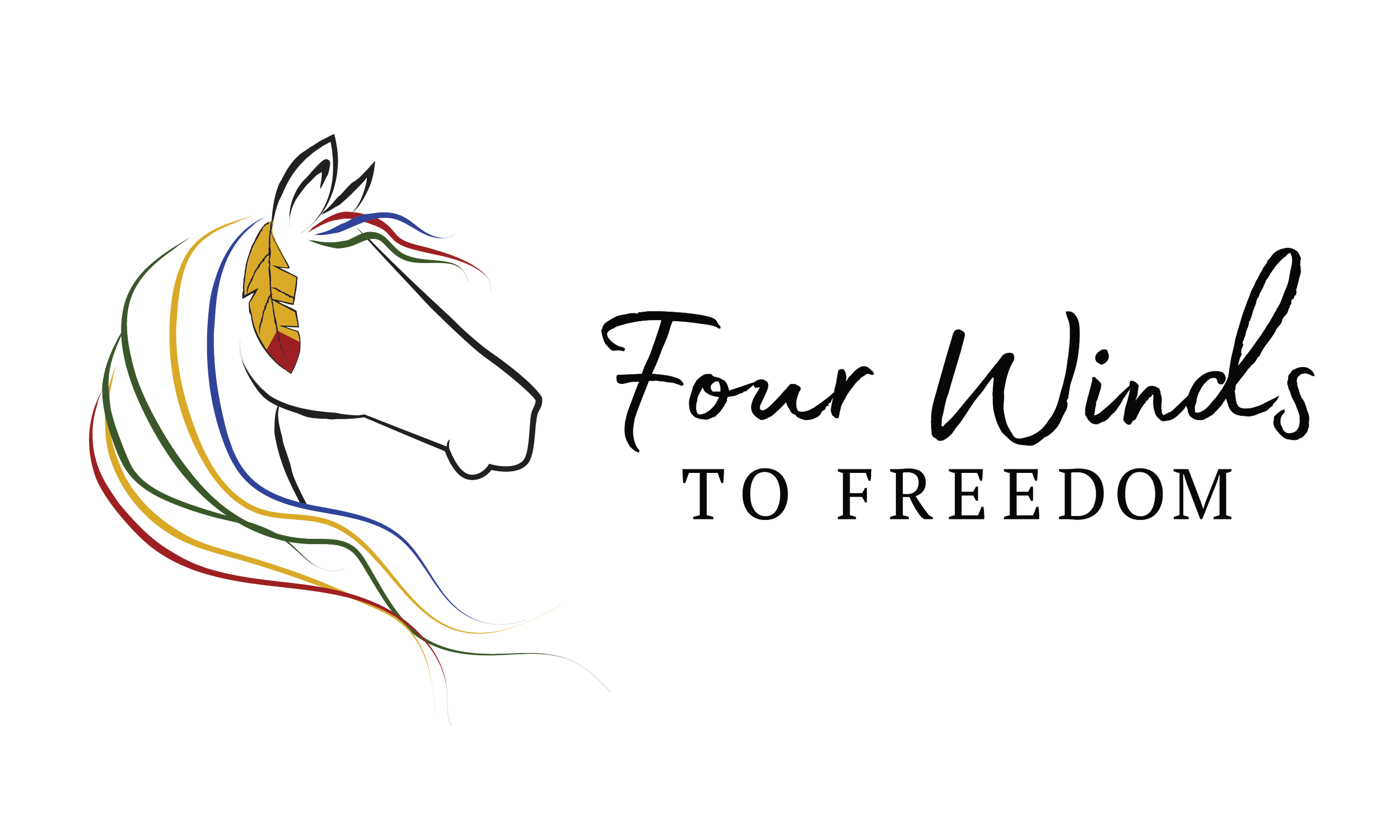 Logo with a colorful feathered headdress and the text "Four Winds to Freedom".