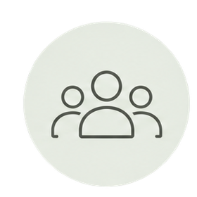 Een wit ronde knop met een pictogram van drie mensen, symbool voor gebruikers of gemeenschapsopties.