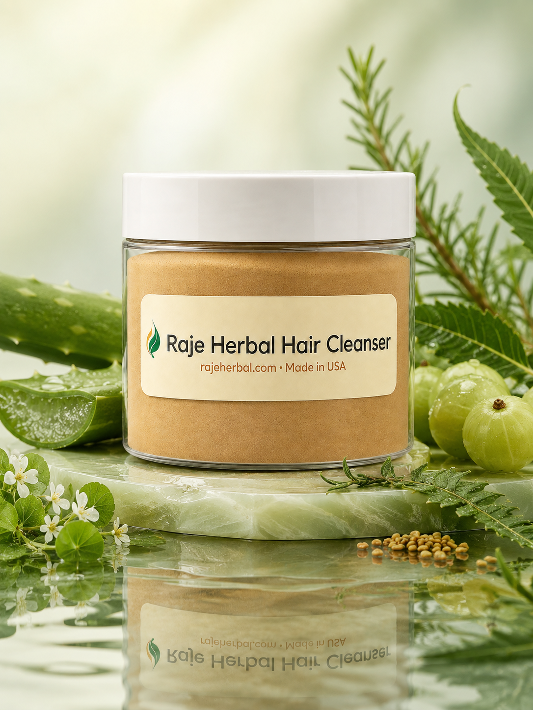 Raje Herbal Hair Cleanser – natural Ayurvedic herbal hair wash powder with amla, aloe vera, neem, and rosemary for healthy hair and scalp.