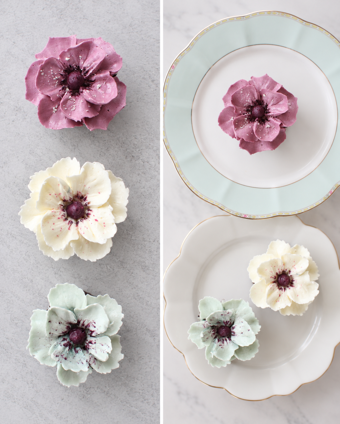 Soft and creamy, with the cozy look of a cotton corsage, this anemone is piped with Swiss meringue buttercream.