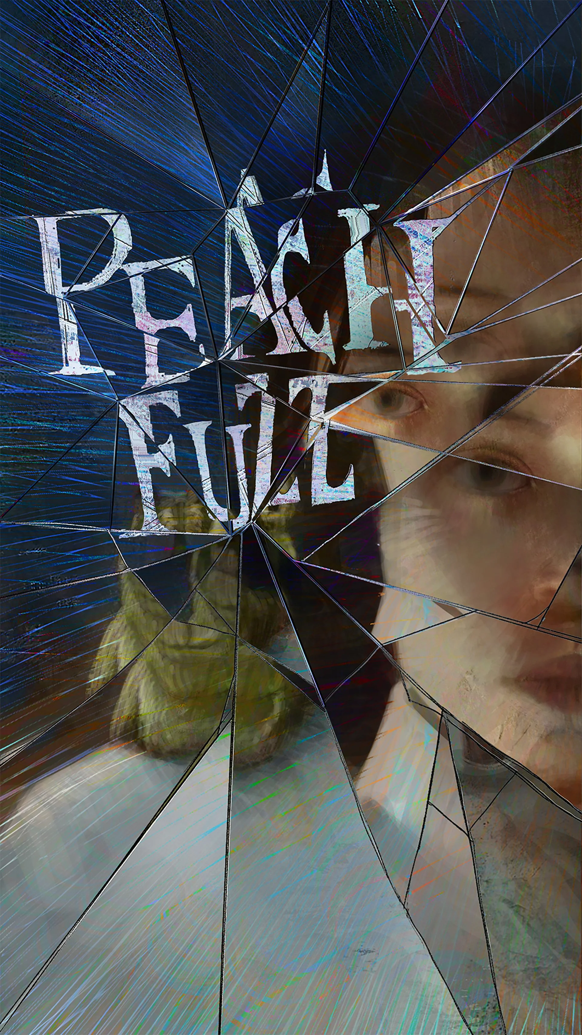 A shattered mirror with the words 'READ FUEL' reflected on it, and a person's face partially visible behind the broken glass.