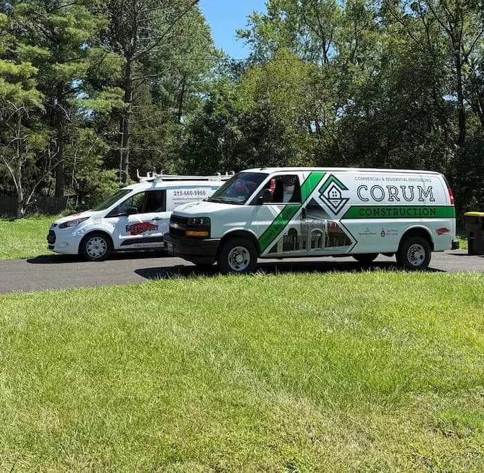 Contracting van for Corum Construction, serving Montgomery County, PA.