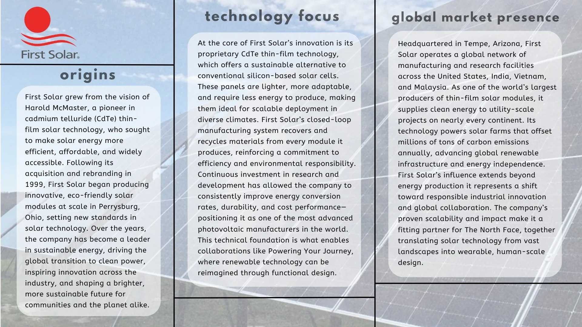 First Solar origins, focus, presence 
