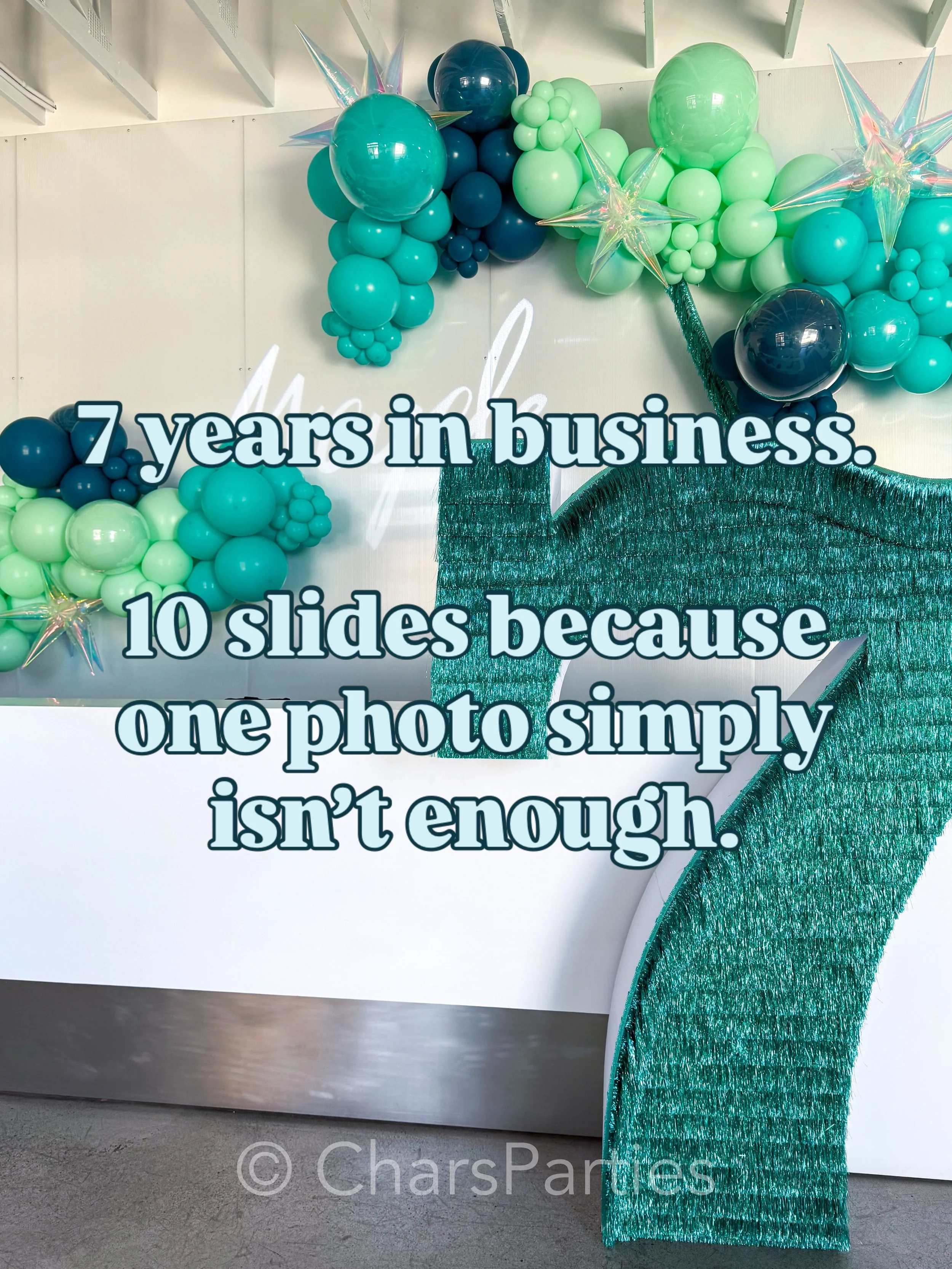 OK, the reel was fun&hellip; But this one deserves a closer look. 👀✨

Seven years in business calls for a celebration with some serious BIG 7 ENERGY - and @mcyclestudios gave us the perfect excuse to go all in! 🙌🏼

Layers of teal + mint balloons. 