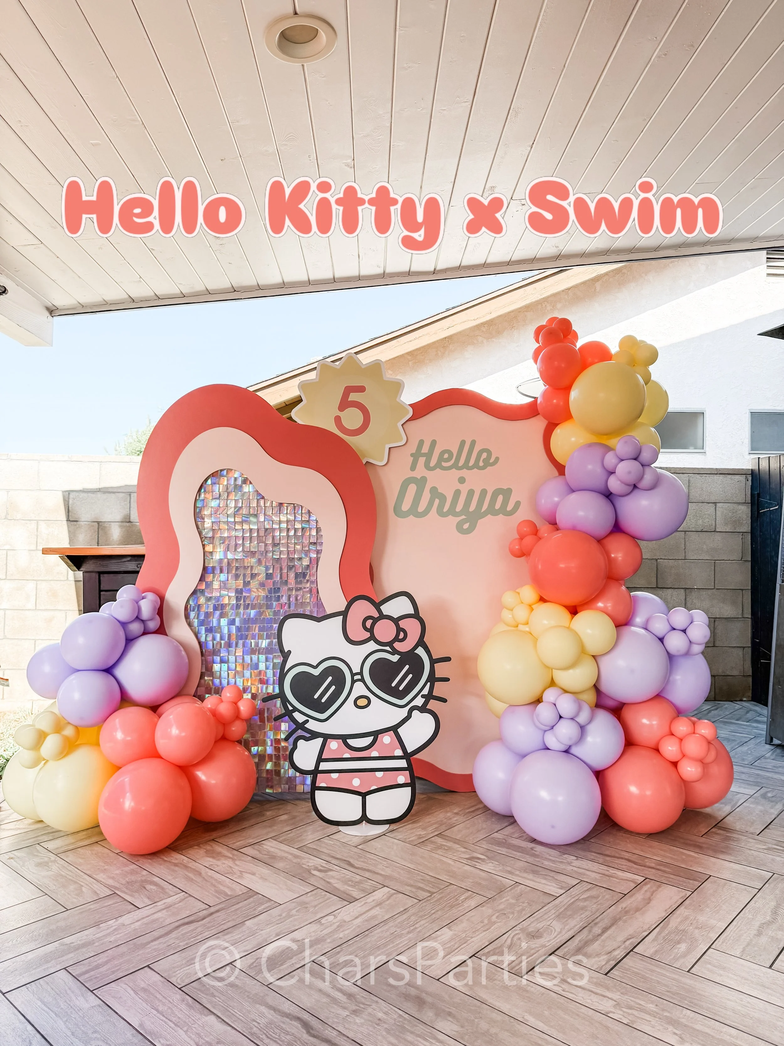 Pool party, but make it Hello Kitty. ☀️👙🎀 

Hello Ariya is 5! 💕 We had the absolute best time styling this vibrant, sun-soaked setup for the ultimate birthday pool party!

From the custom retro wavy backdrops to that holographic shimmer wall catch