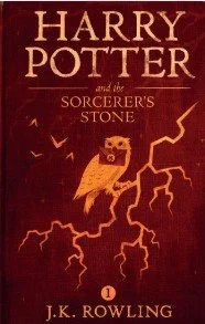 Cover of Harry Potter and the Sorcerer's Stone by J.K. Rowling, featuring a lightning bolt and an owl.