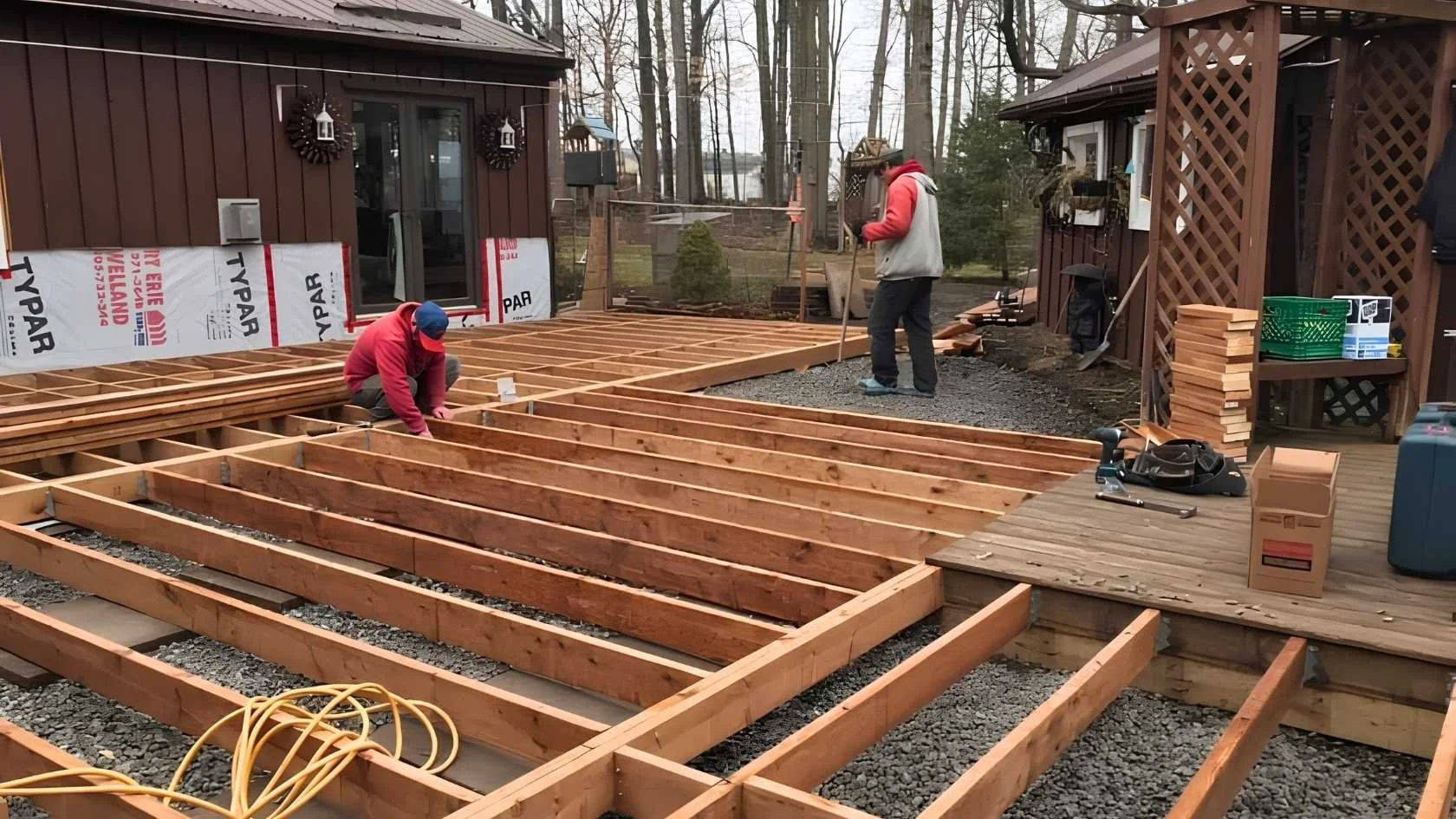 Pineridge Contracting, new deck boards, decking in a clients backyard