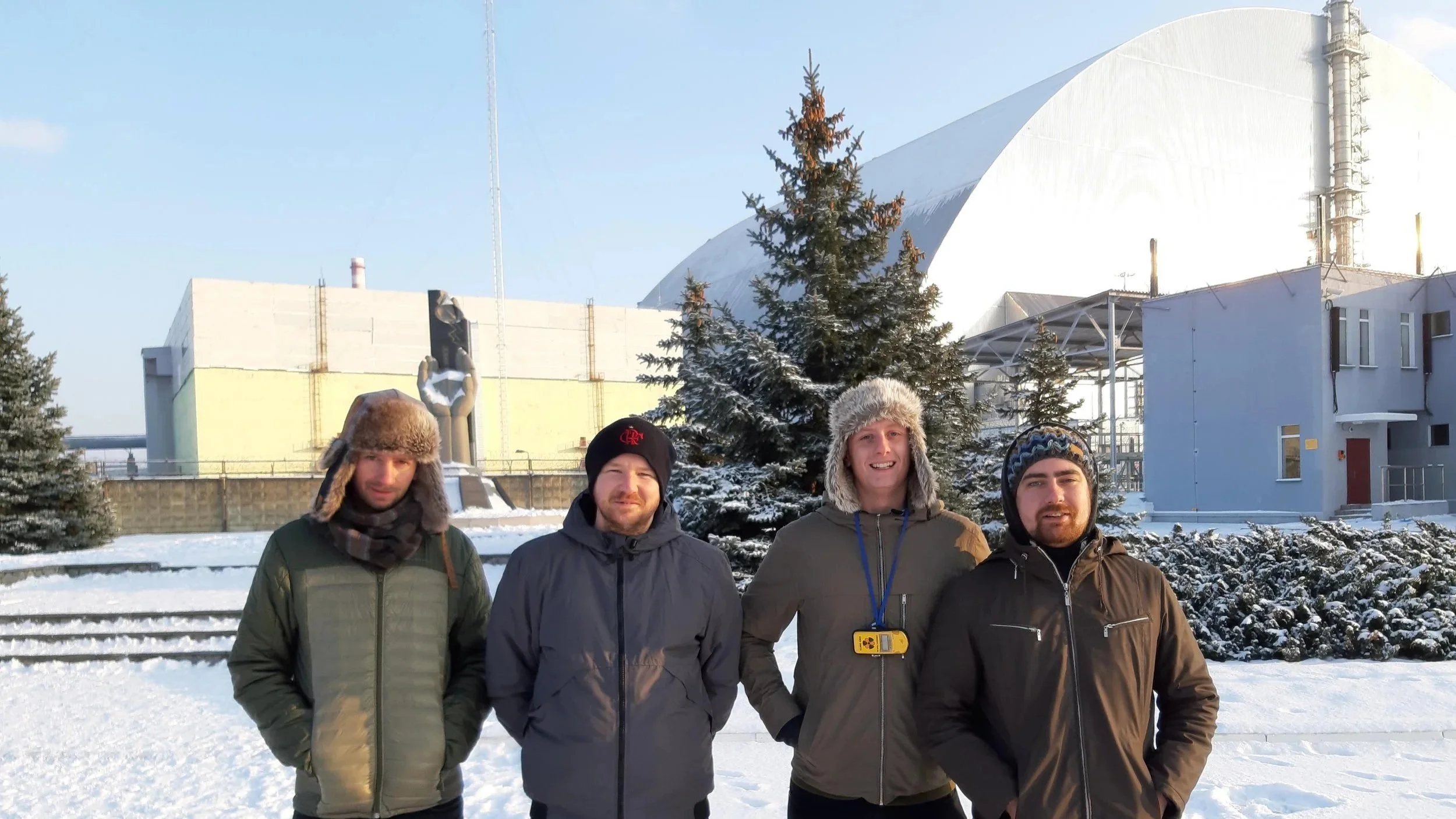 Kris Tate in front of the Chernobyl Nuclear Power plant.