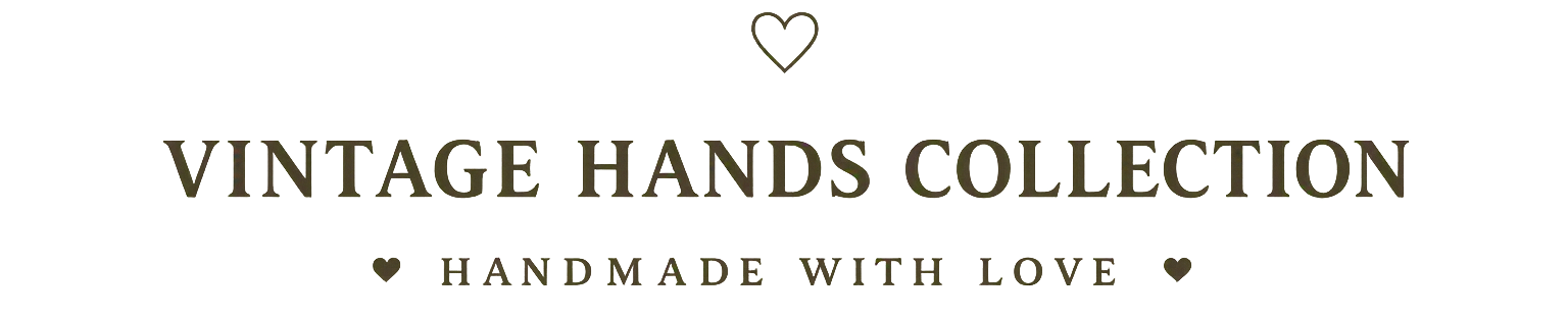 Vintage Hands Collection logo with decorative hearts and text 'Handmade with Love'.