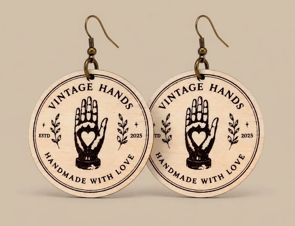 Vintage Hands Signature Wood Round Earrings