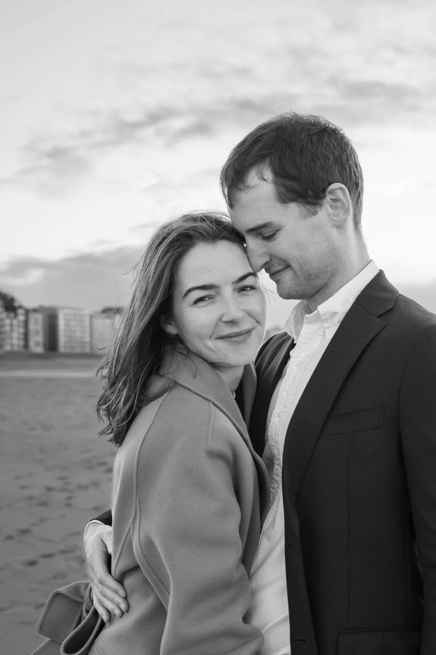 	
Engagement shoot, beach photos, Knokke-Heist photographer, black and white photo