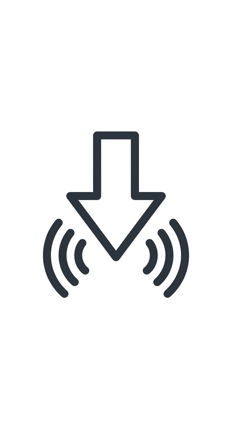 Download icon with a downward arrow and radio wave signals surrounding it.