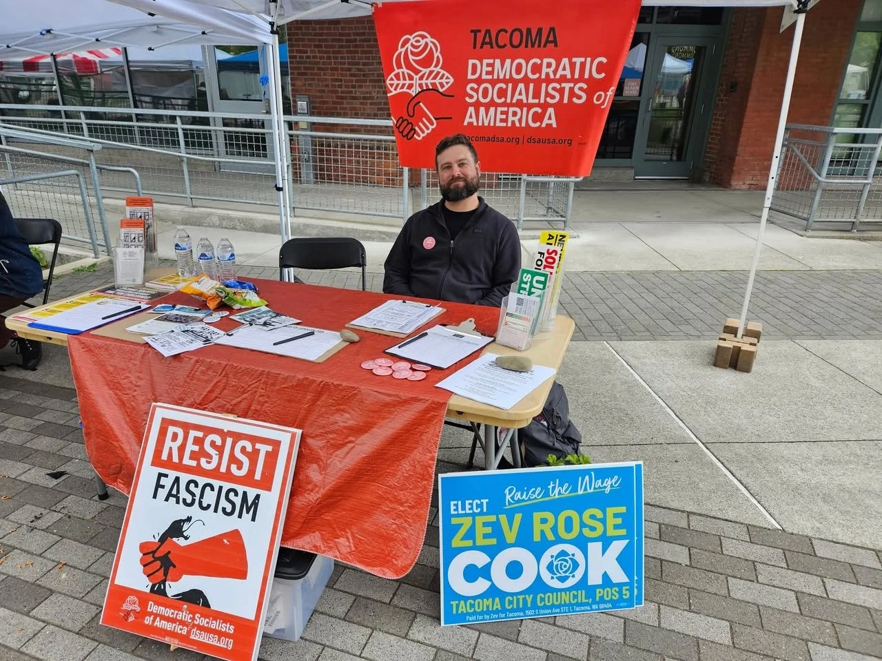 Alex Scheel, volunteering with DSA Tacoma, Democratic Socialists of America to Resist Fascism and Elect Progressives