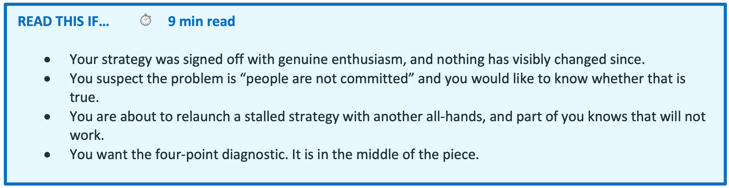 Read time information for why strategies fail piece.