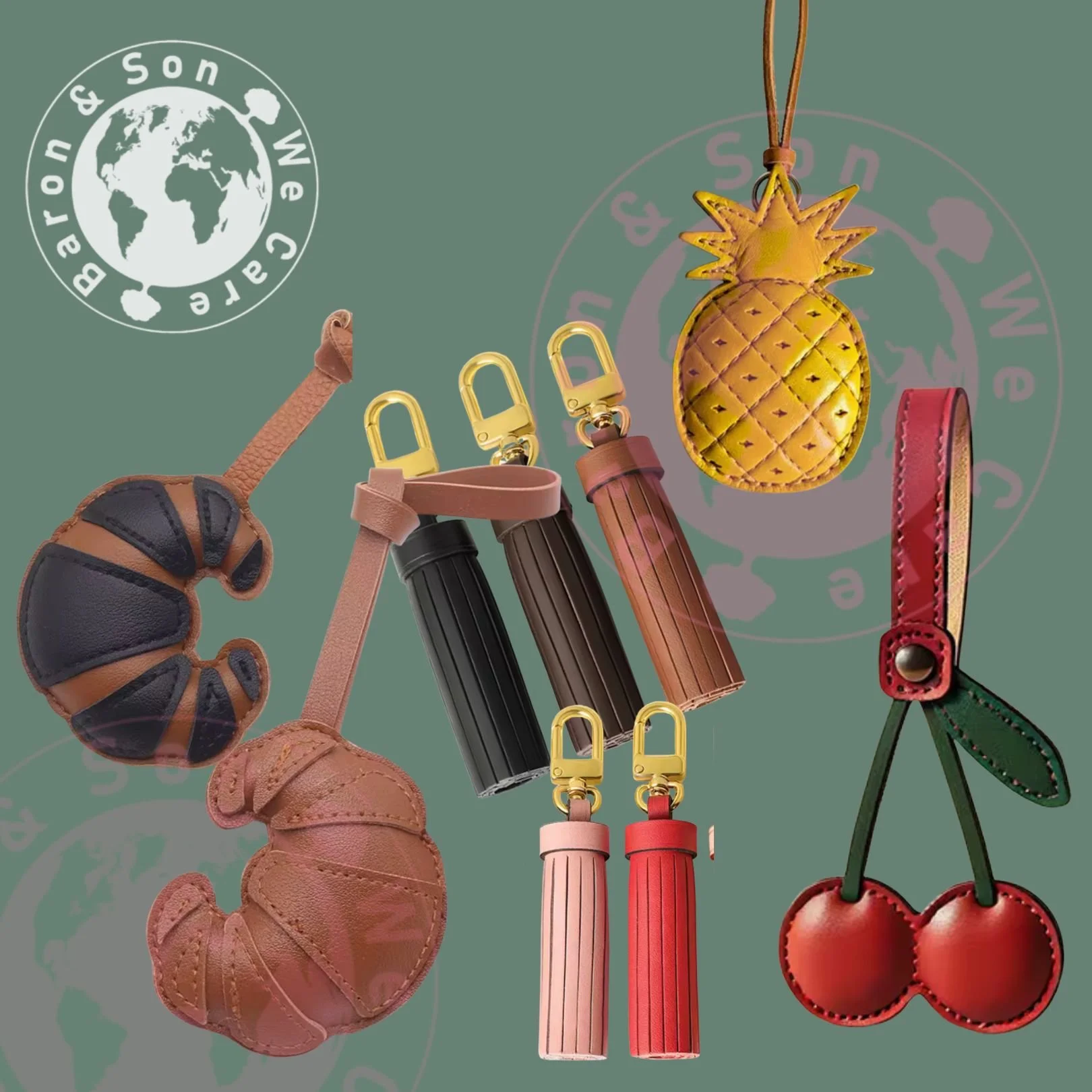 Baron & Son Highlight: Verspielte Accessoires mit Ananas-, Kirschen- und Croissant-Anhängern in bunten Farben