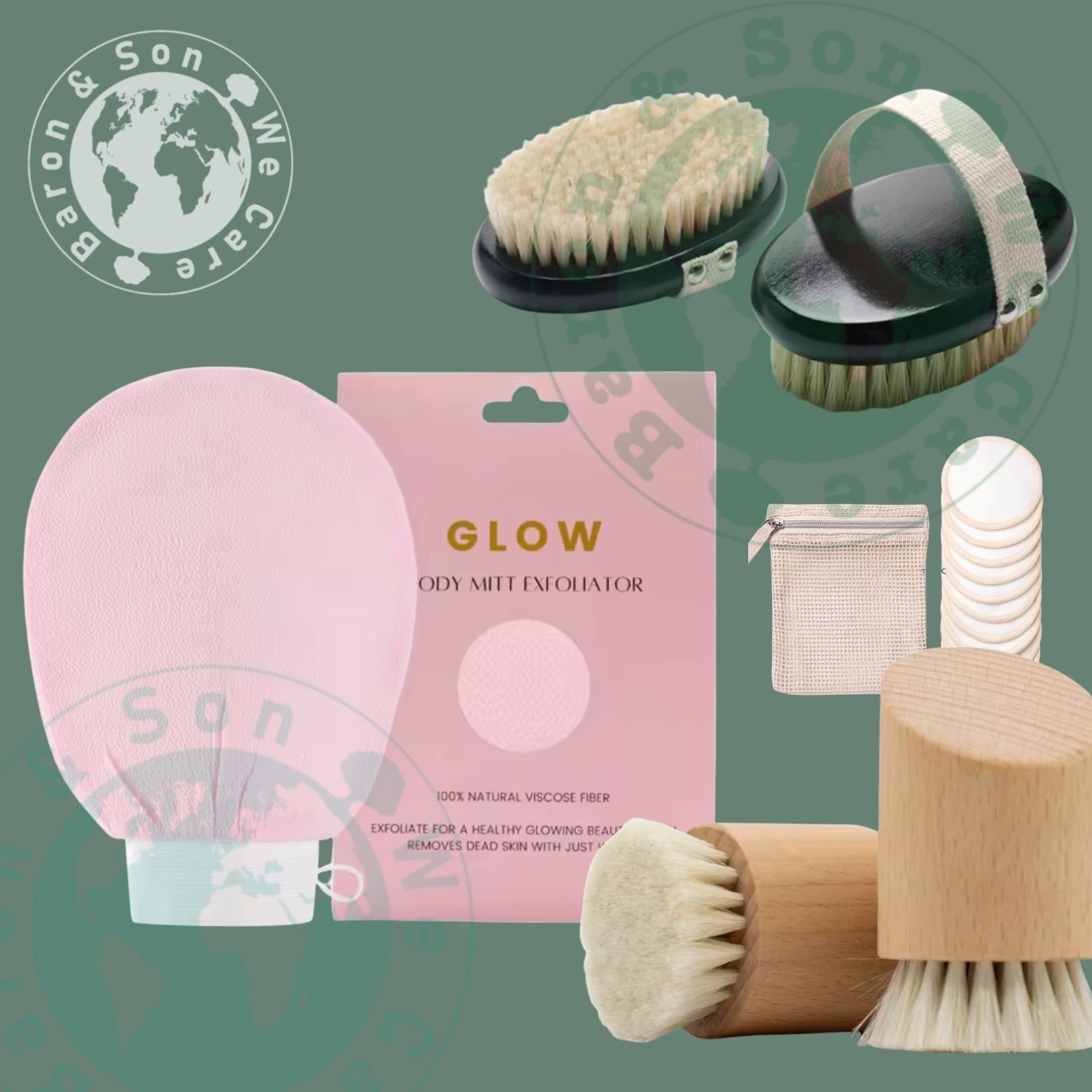 Baron & Son Highlight Glow: Körperpflege-Set mit Massagebürste, Gua Sha und Anti-Inflamator