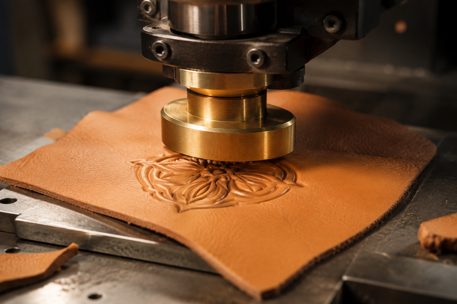Nahaufnahme von PU-Leder-Accessoires und Metall-Hardware auf hellem Untergrund