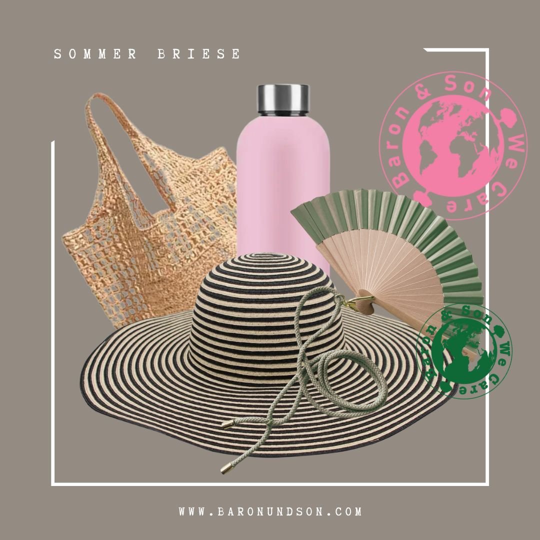 Baron & Son Highlight Summer Stripe: Sommerzubehör mit gestreiften Mustern, Trinkflasche und Strohhut