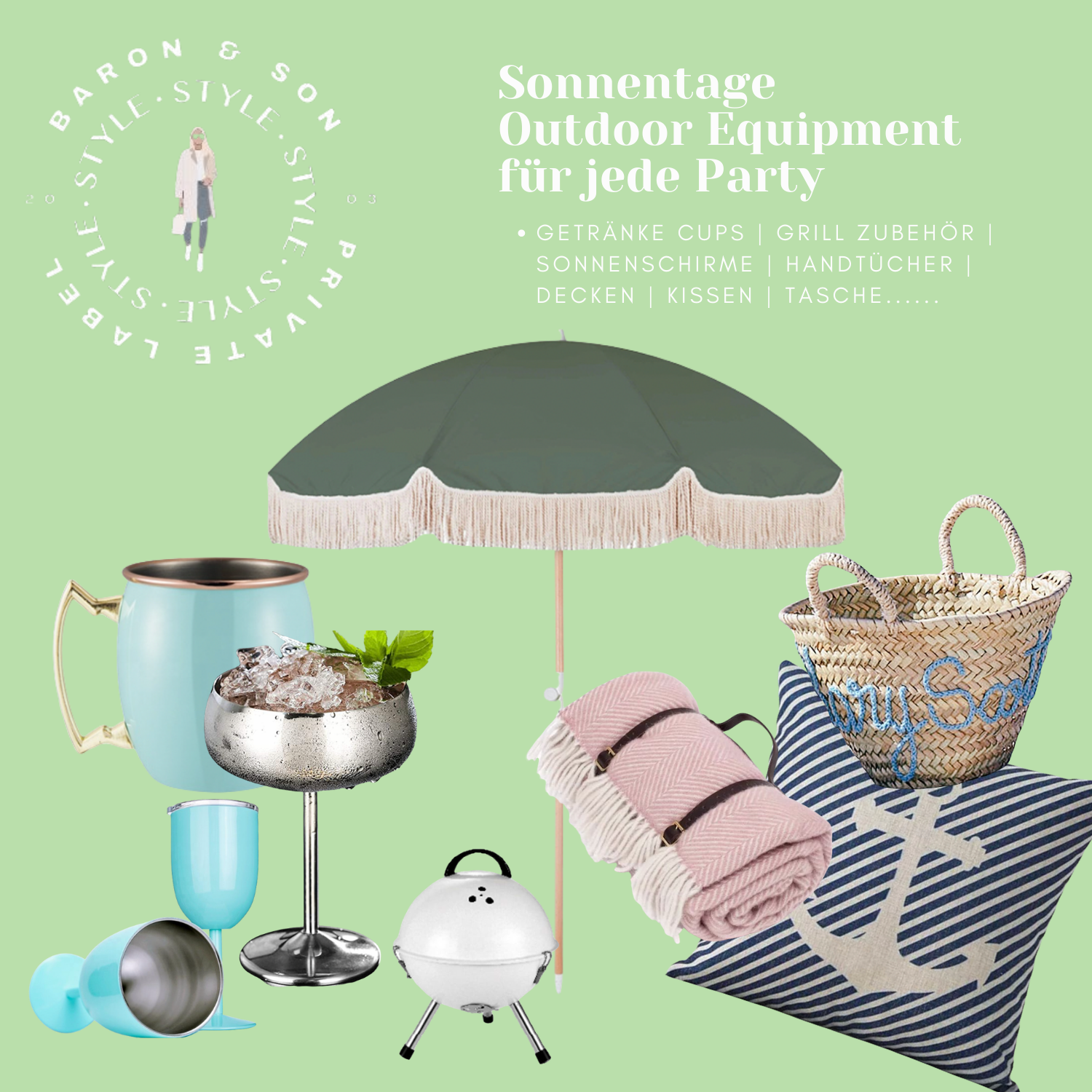 Baron & Son Highlight Sonnentage: Outdoor-Produkte für Sommerevents mit Sonnenschirm, Kühler und Grillzubehör