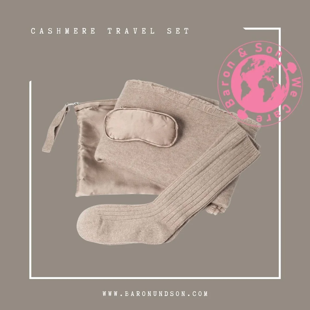Baron & Son Highlight Cashmere Travel Set: Reise-Accessoires in sanften Beigetönen mit Schlafmaske und Socken