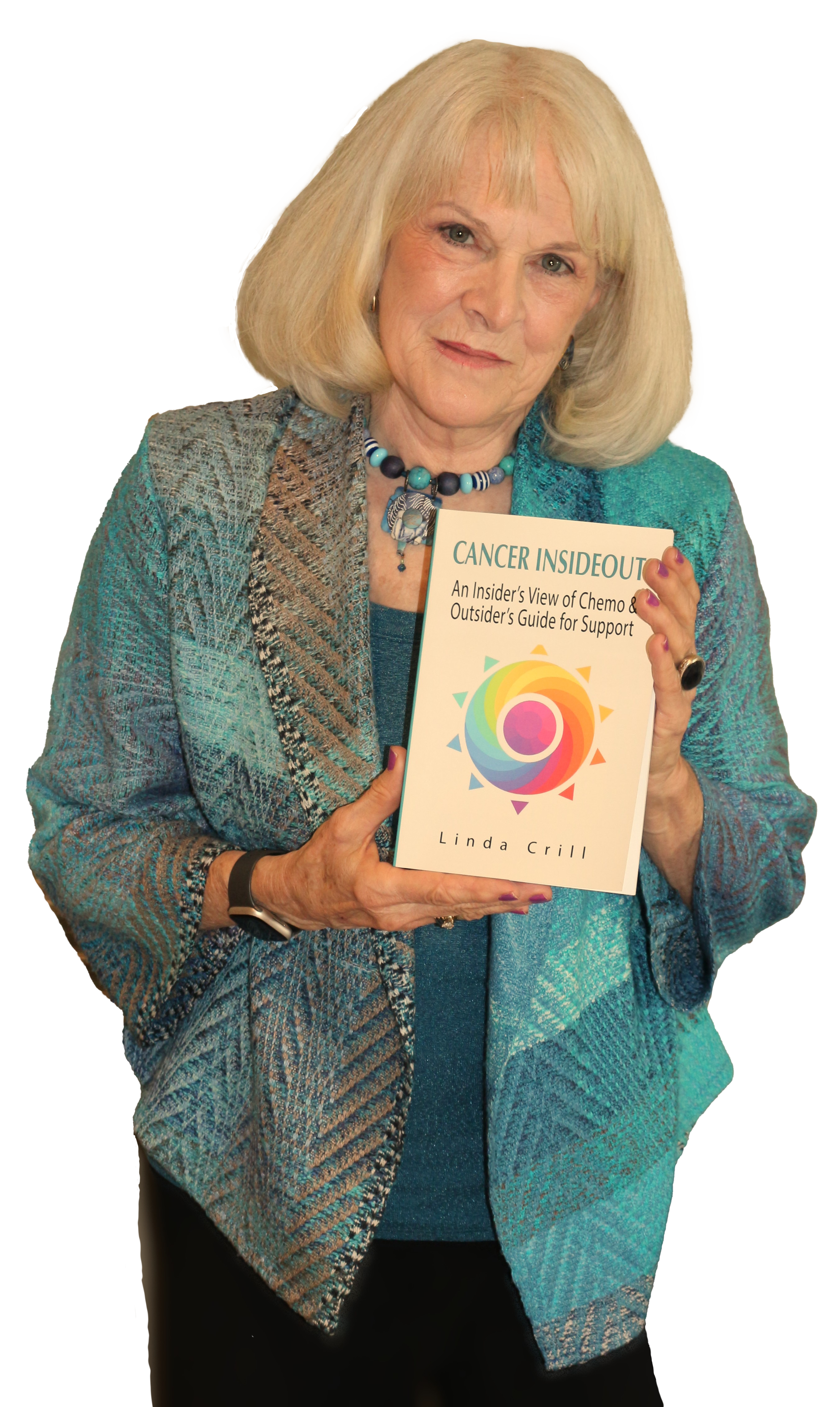 Linda holding her Cancer InsideOut book
