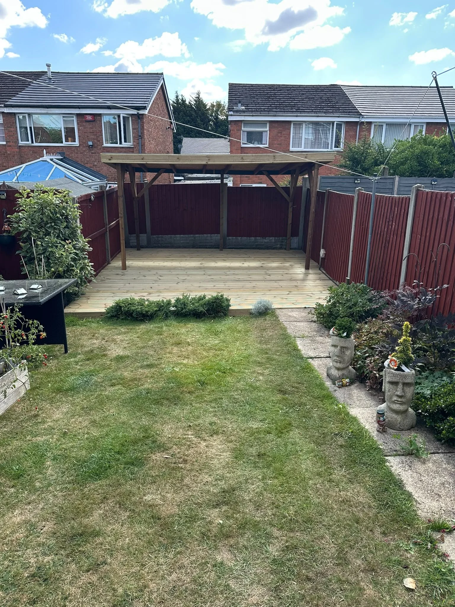 A newly build deck and roof for new siting area