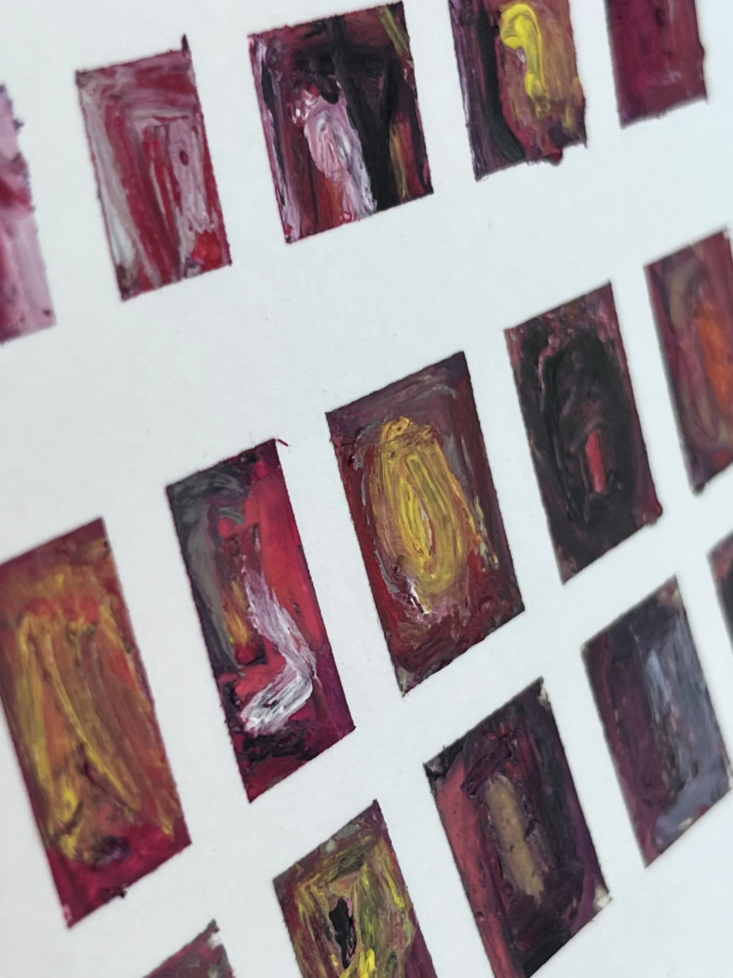 Oil pastel on paper, abstract art, 15x15cm