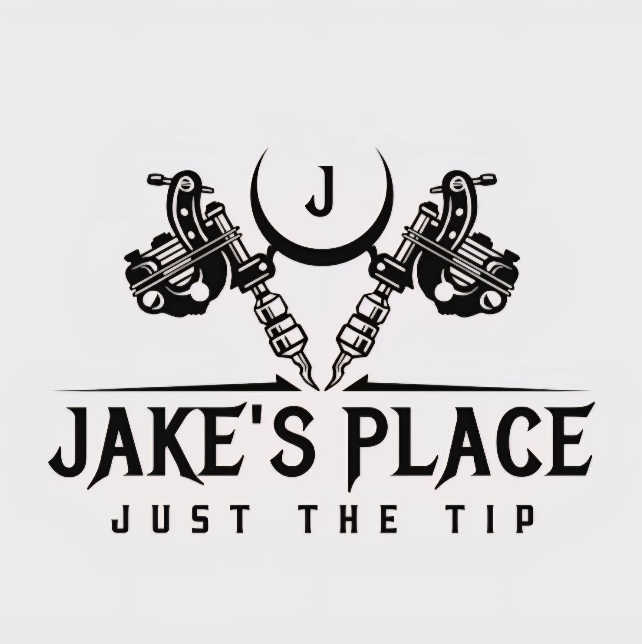 Black text and graphic on a white background reading 'Jakes Place' with a design featuring guns and initials, and a phrase about doing the right thing.