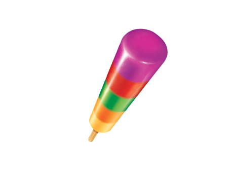 Colorful rainbow popsicle with purple, red, green, and yellow sections.