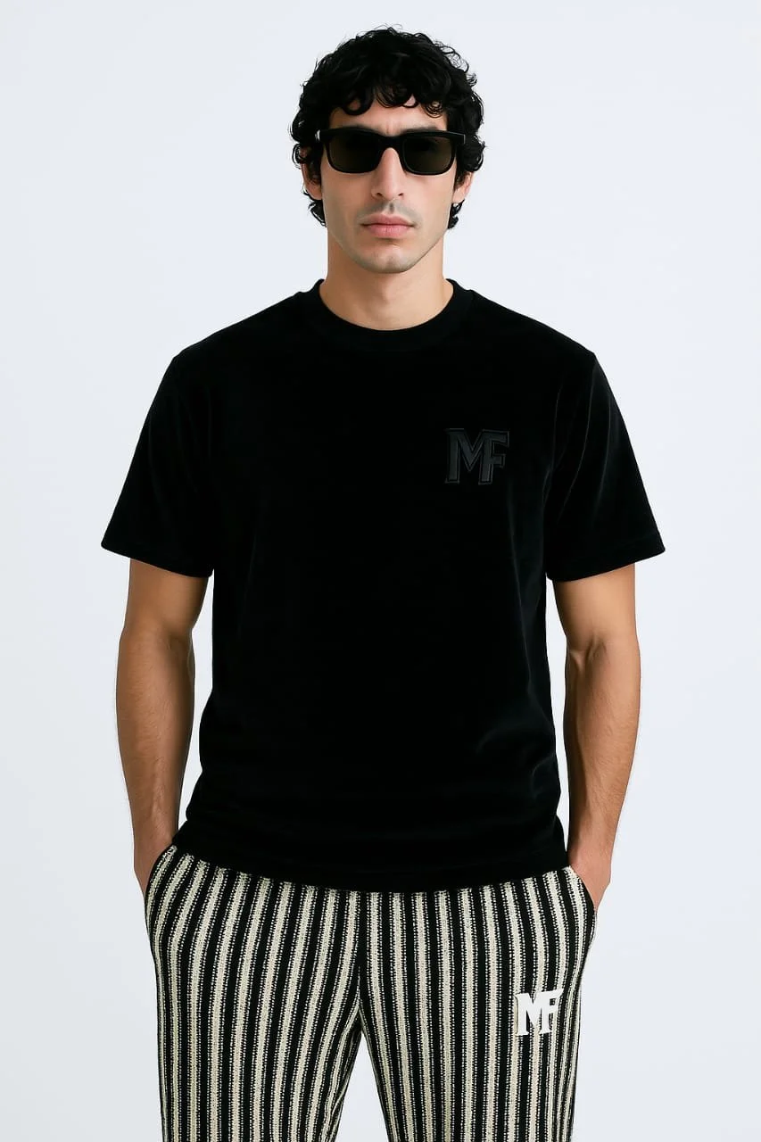 Velvet Chic T-Shirt with Embroidered Mynesclo Logo