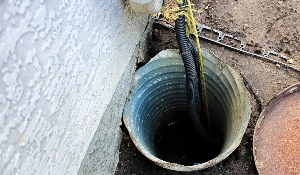 Sump pump pit outside a home