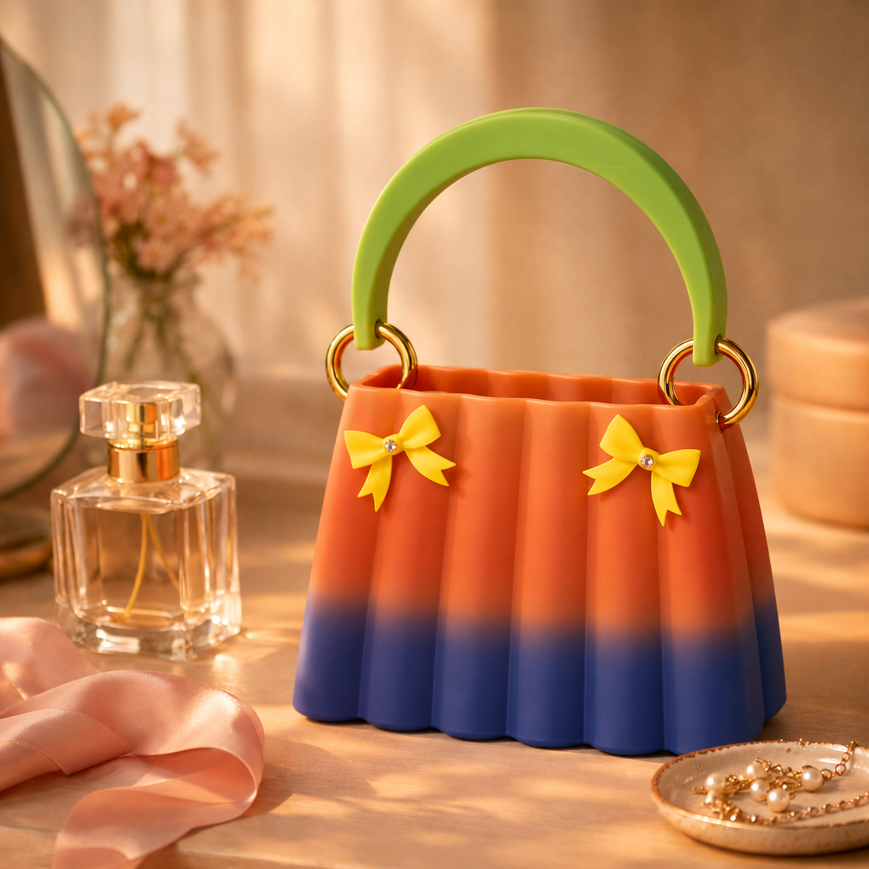Sunset Bloom Pleated Handbag