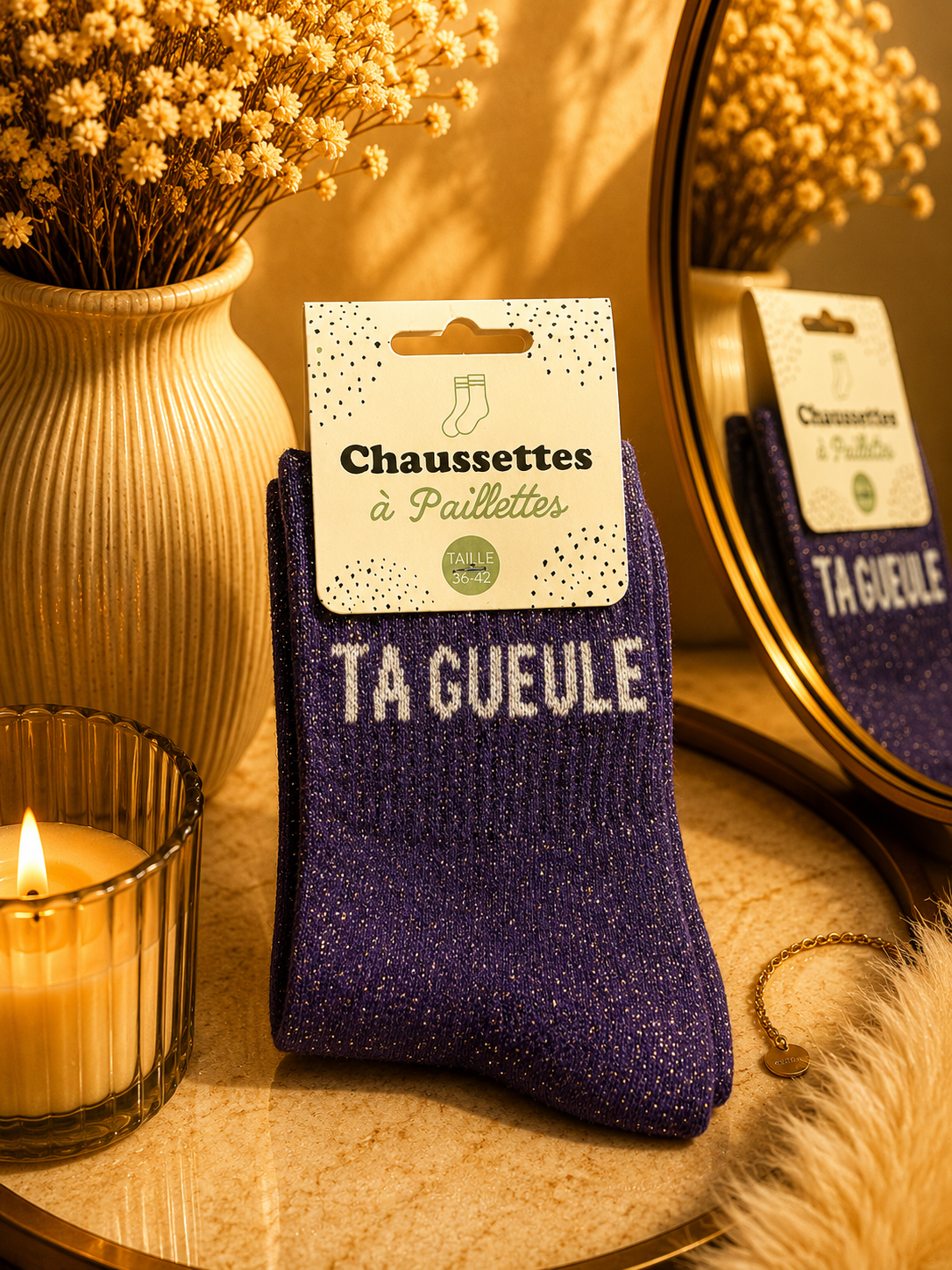 Chaussettes à paillettes « Ta Gueule »