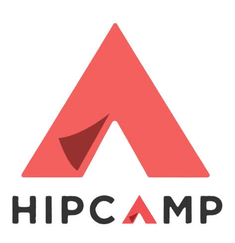 Hippcamp logo with a stylized red mountain peak and black text beneath.