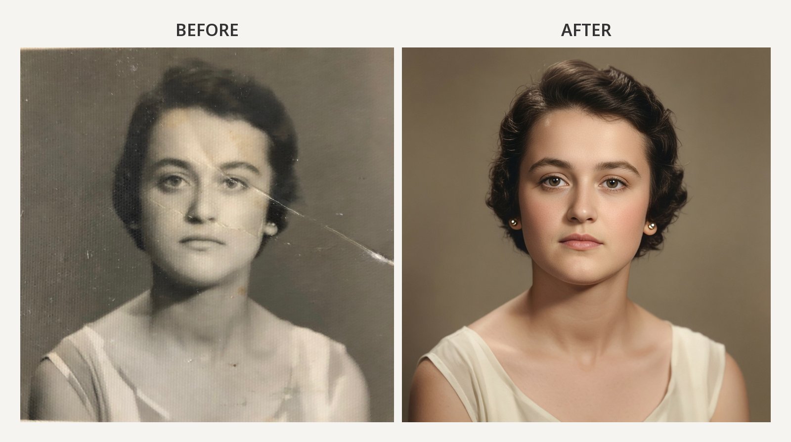 Black and white photo restored to color — 1950s woman