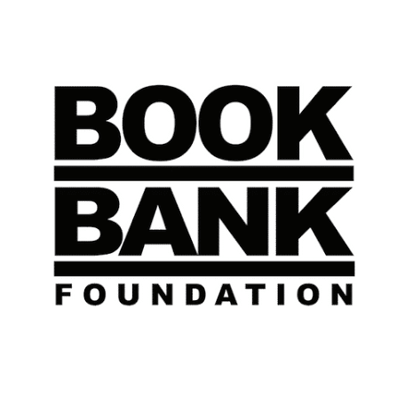 Logo of the BookBank Foundation in black and white with bold text and horizontal lines separating the words.