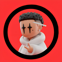 A vinyl toy figure with black hair, dark glasses shaped like crosses, and a white hoodie, set against a red background with a black circle.
