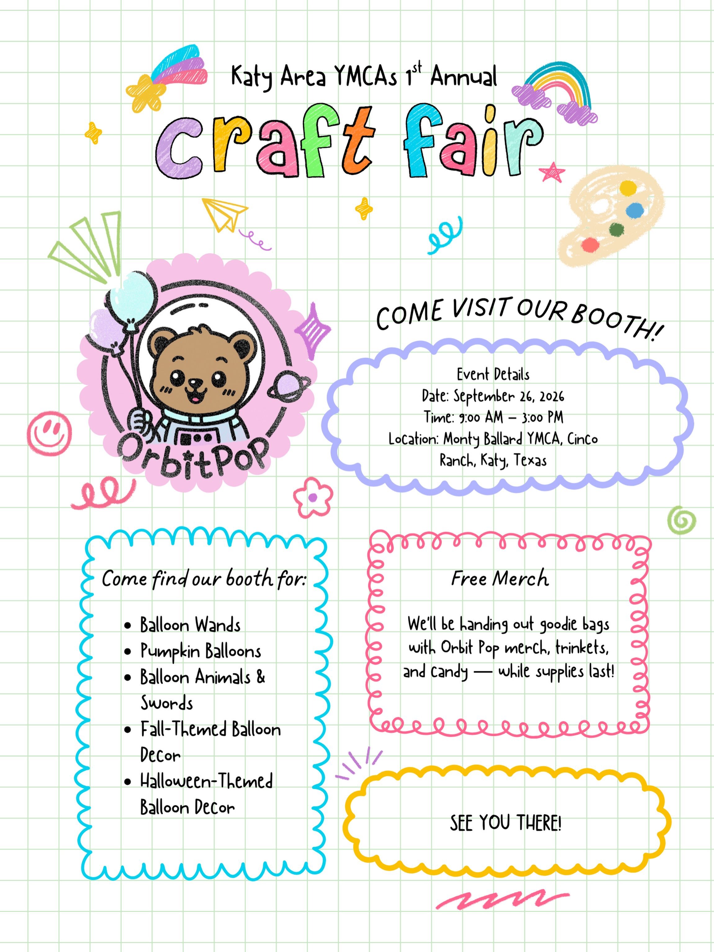 ✨ATTENTION PLEASE✨ Let&rsquo;s kick off Fall with some festivities! We&rsquo;re excited to announce that OrbitPop will be at the Katy Area YMCA&rsquo;s 1st annual Craft Fair! Come to our booth to say hi! 🥳 See y&rsquo;all there. 
&bull;
&bull;
&bull