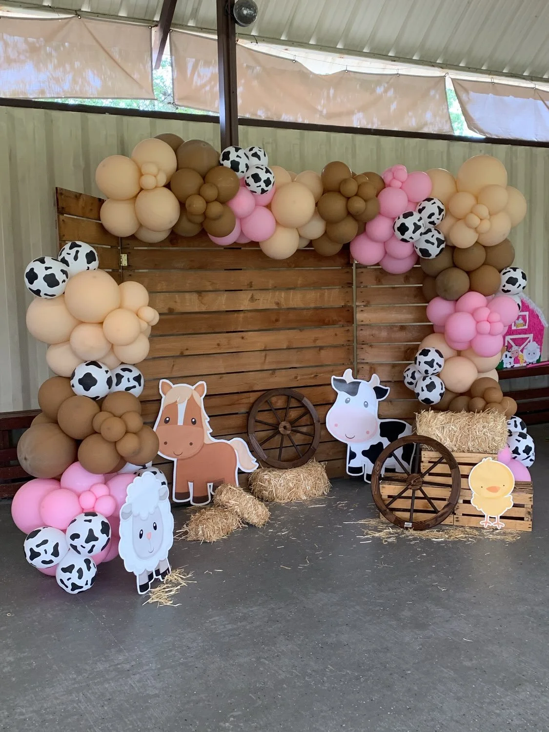 Check out our Rustic Farm Theme with a pop of pink! 💕 From birthday parties to bridal showers, we&rsquo;ve got your balloon vision covered!  DM us for your balloon needs or navigate to our link tree to find our google form. We&rsquo;re here for the 