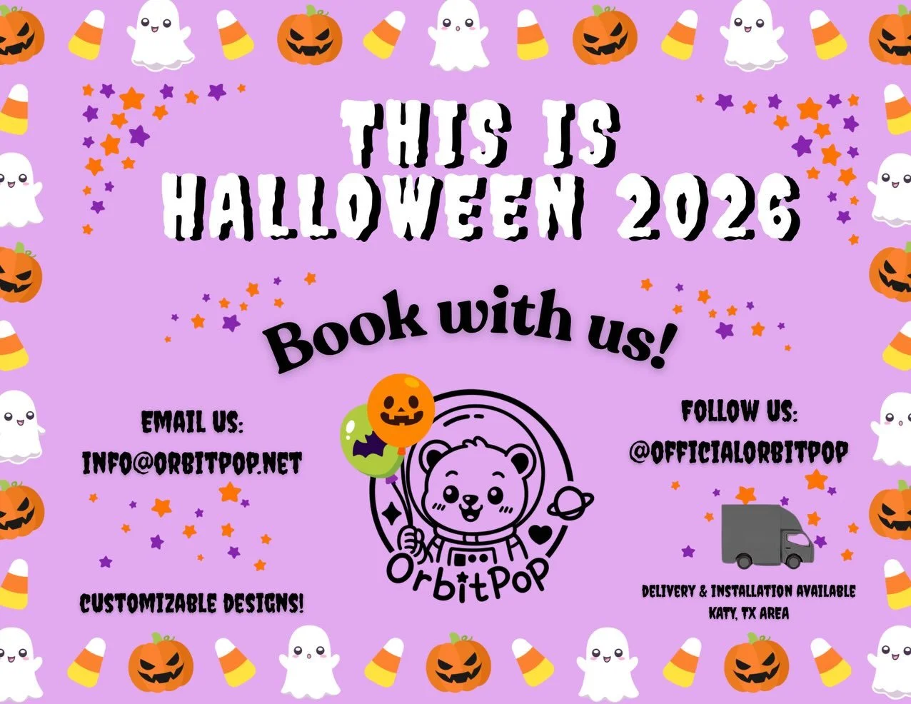 👻 Let&rsquo;s kick off the end of summer with a scare! Start planning for your 2026 spooky celebrations with OrbitPop 🎃✨ From Halloween parties to corporate and school events, we&rsquo;ve got you covered. Check out our scary cool designs and pricin