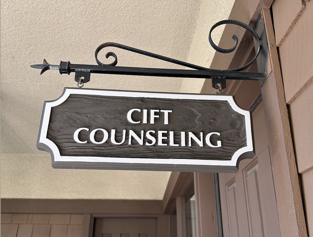 Signage outside of Zach Ismirnioglou's therapy office in Santa Ana, Orange County.