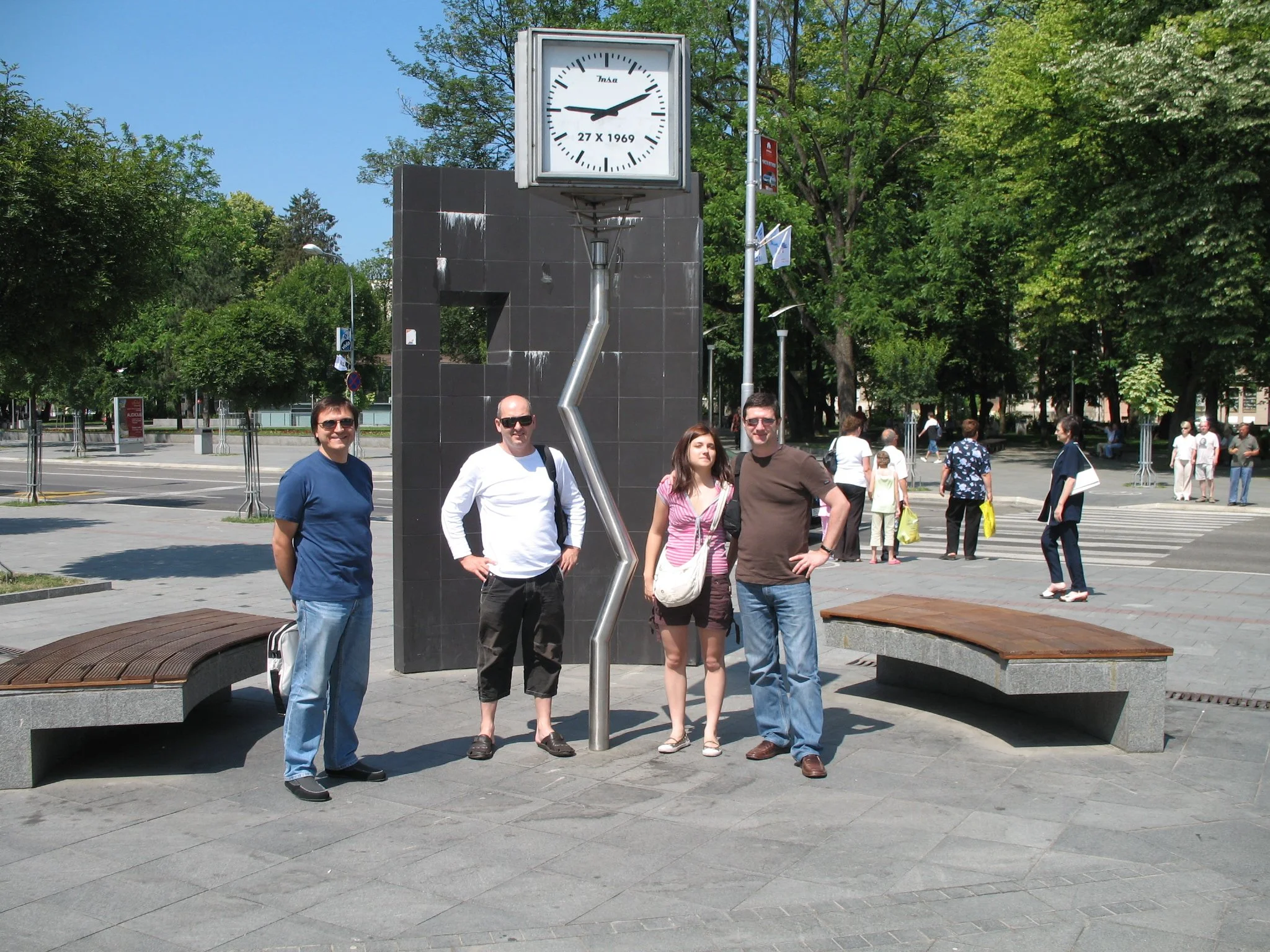 Lary Zappia, Deni Šesnić, Andrea Rapotec and Duško Rapotec Ute by the Banja Luka 1969 Earthquake Memorial