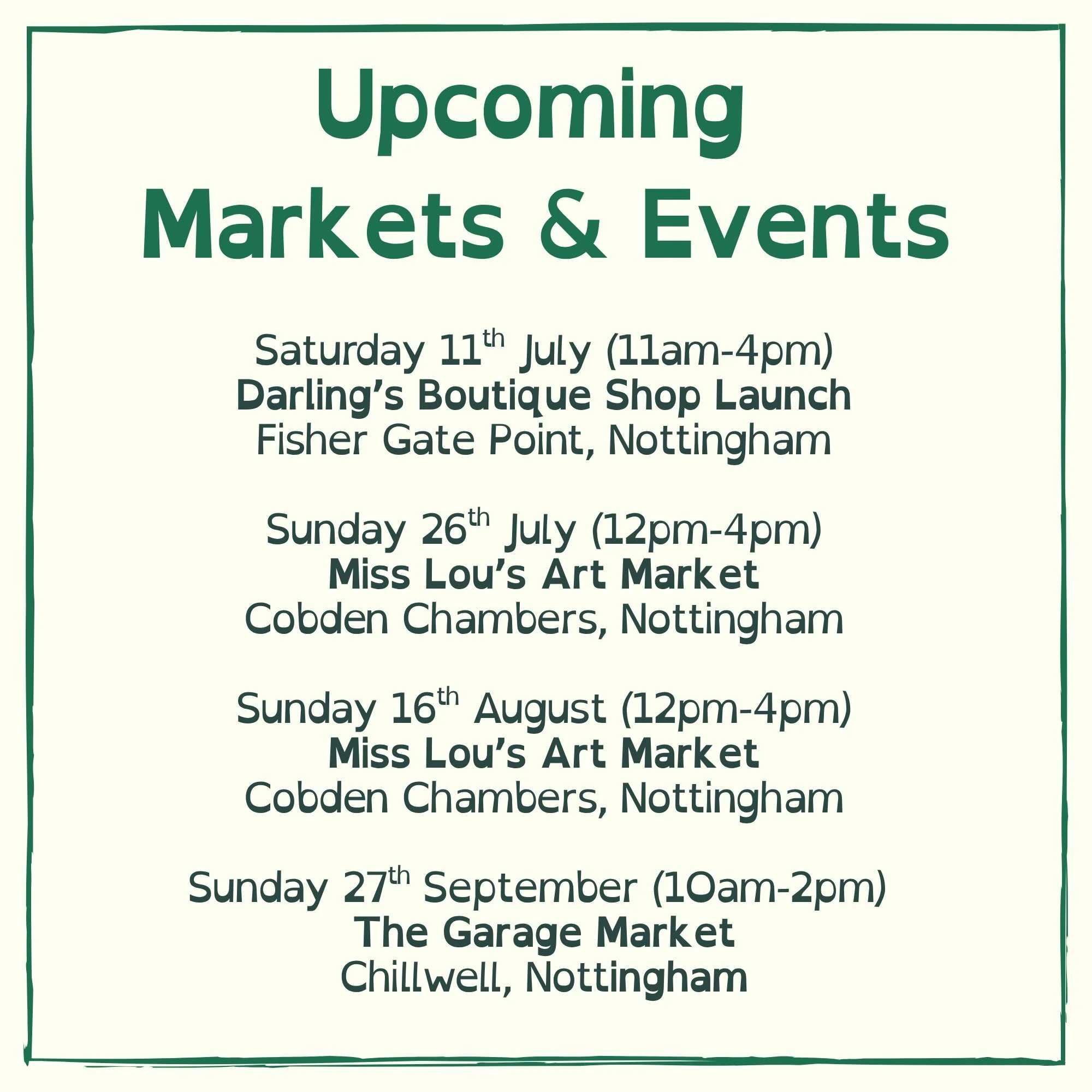 Three markets &amp; a shop launch! Gonna be fun! 🙌🏻🦆🌼⭐️🪩🌈❣️
@darlingsboutique
@misslousartsmarketnotts 
@the_garage_chilwell