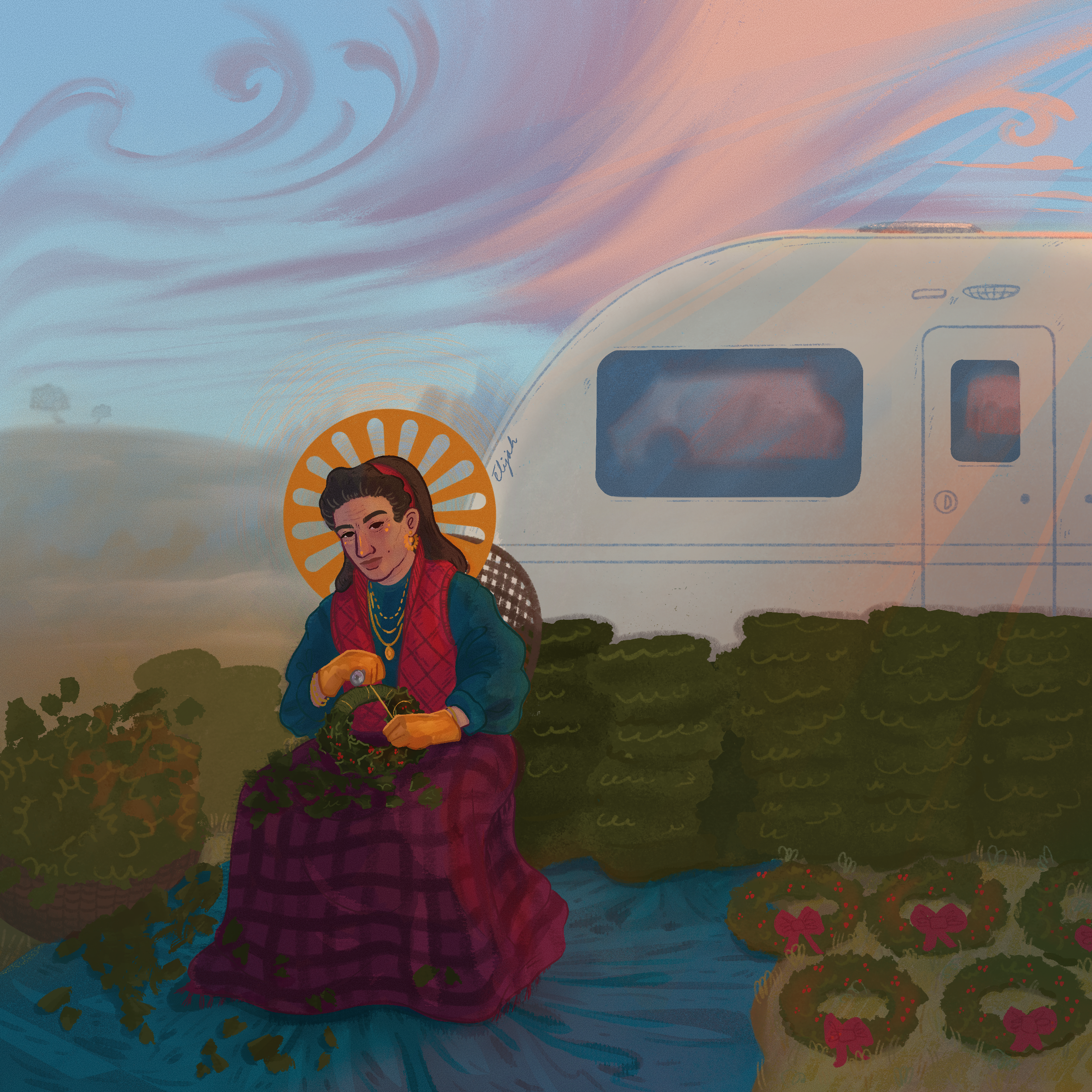 Romany gypsy woman making holywreaths