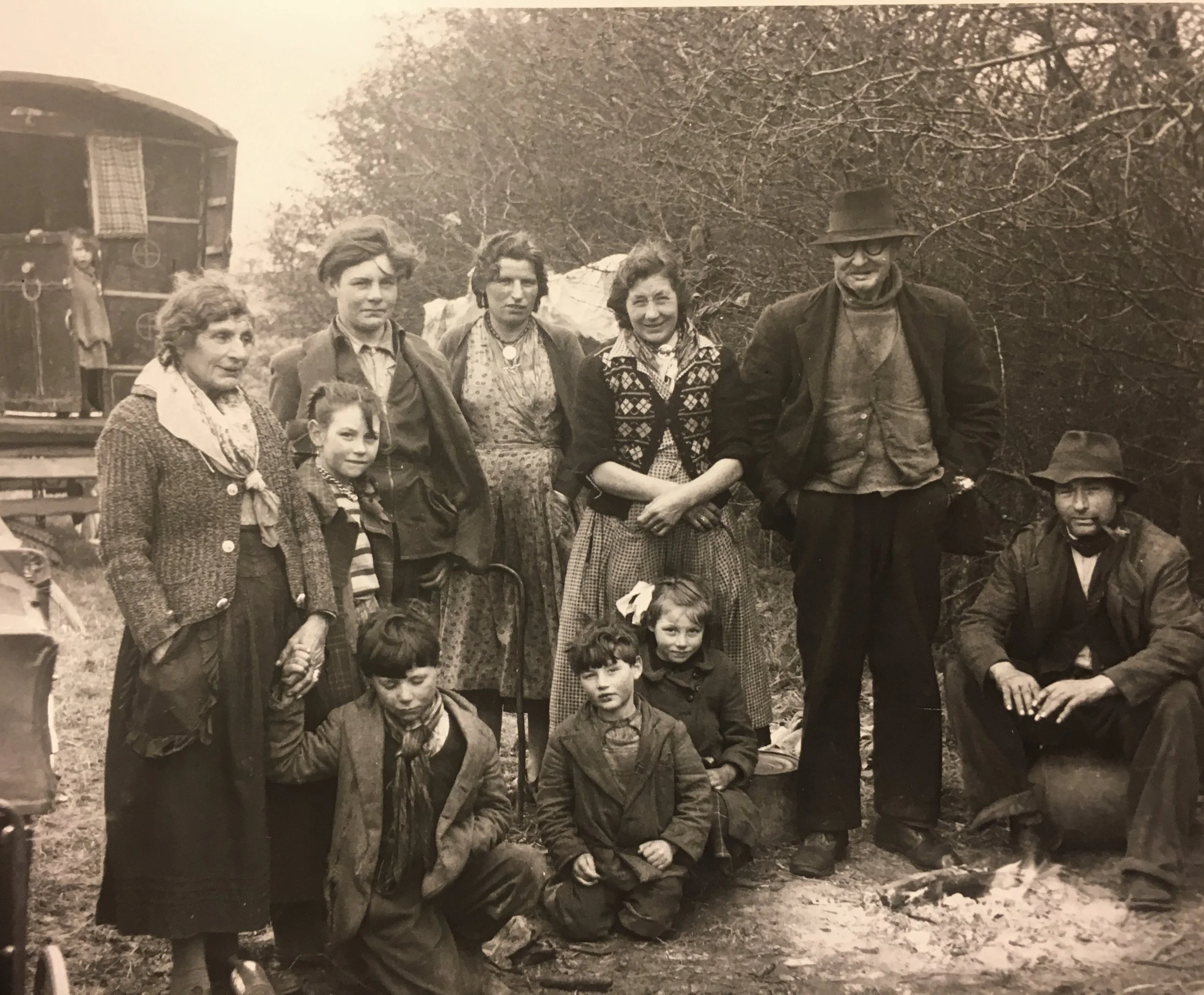 Old photo of Elijah Vardo's Family infront of their wagon.