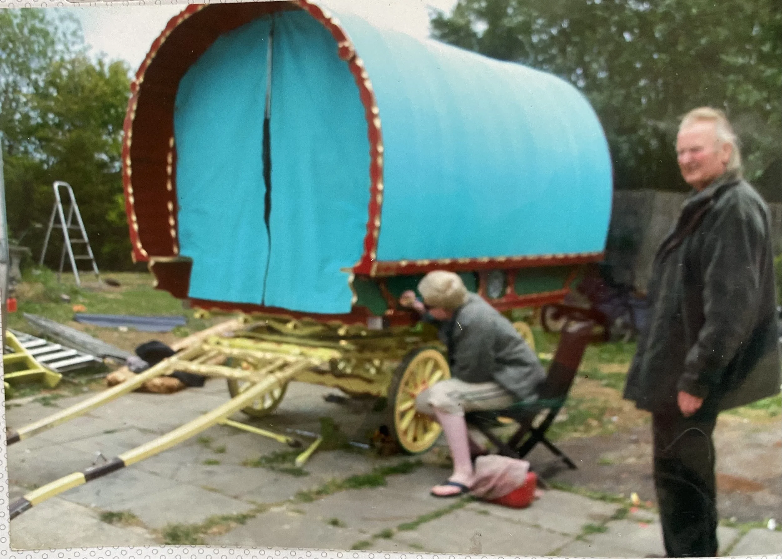 Elijah Vardo painting his grandads Romany Gypsy wagon.
