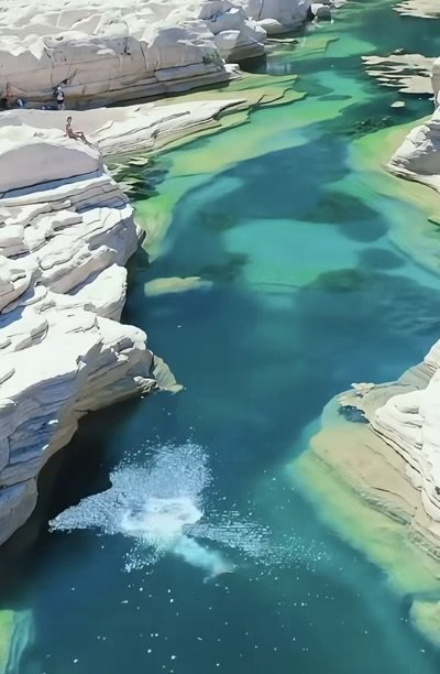White rocks and blue green water