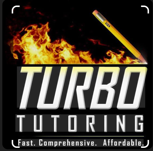 A logo for Turbo Tutoring featuring flames, a pencil, and the tagline 'Fast. Comprehensive. Affordable.'