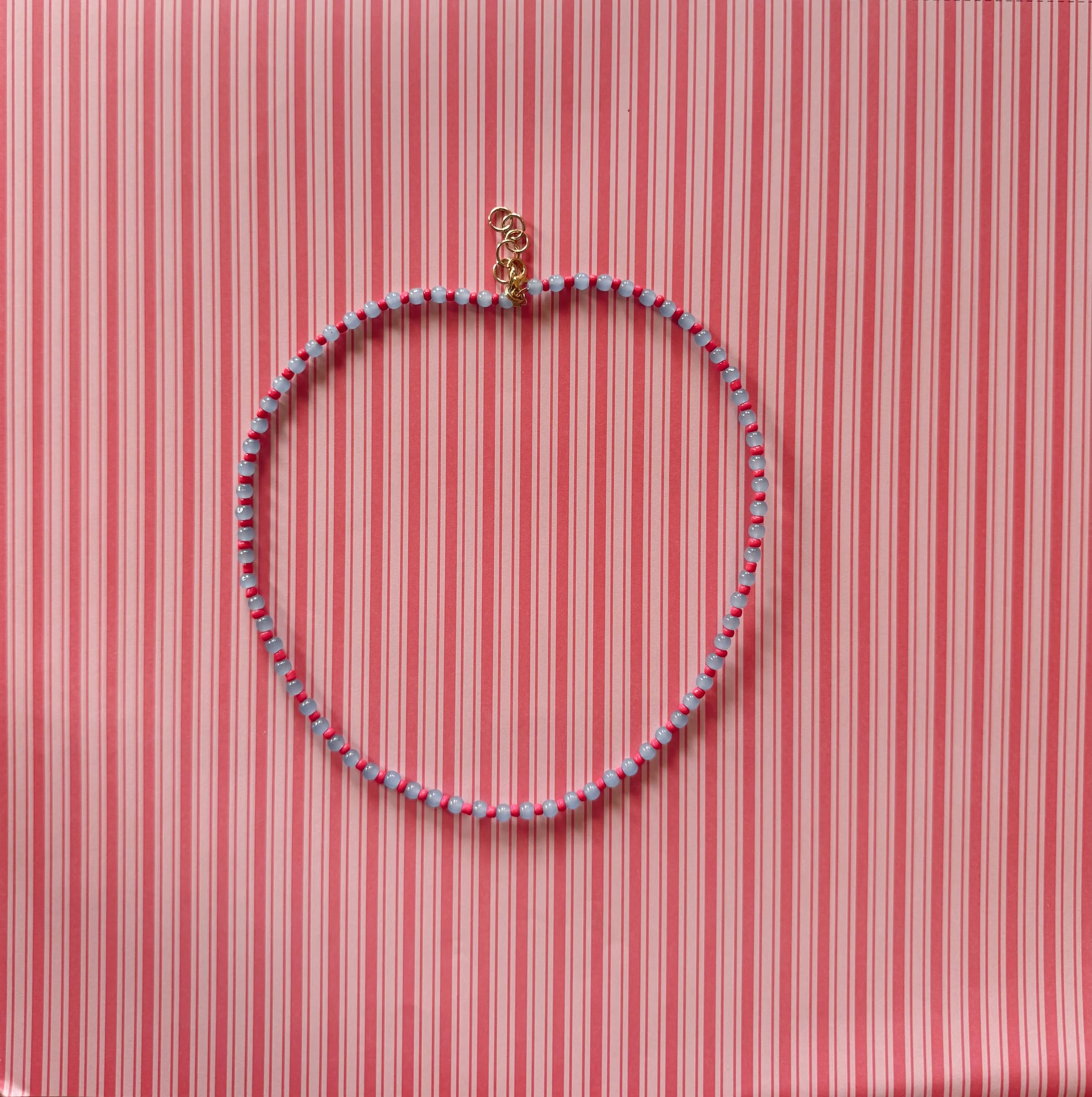 Pink and Blue Beaded Necklace